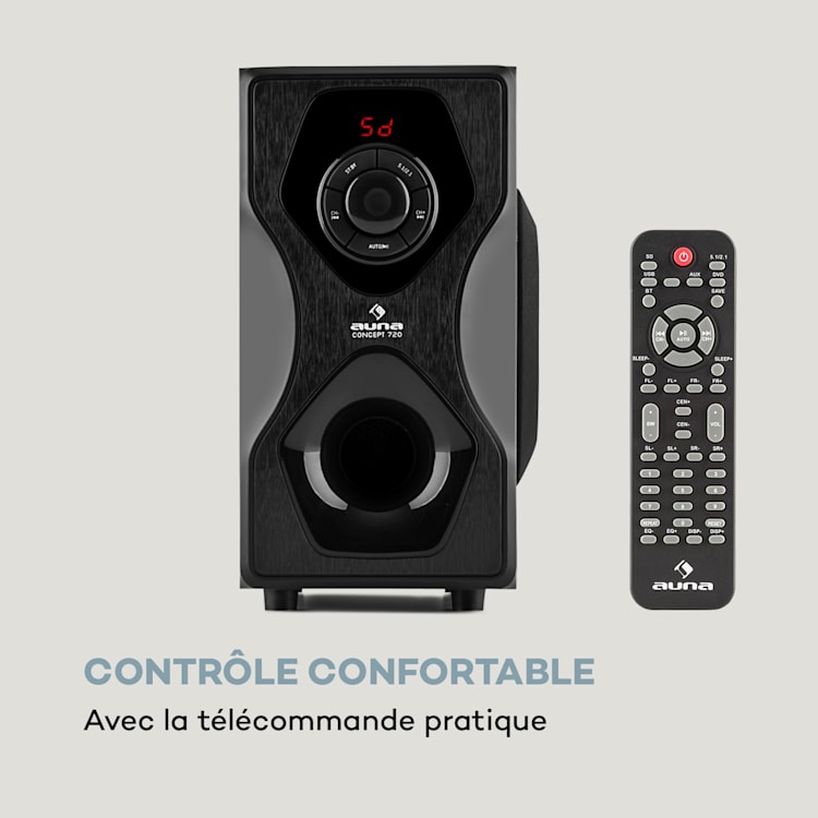 Système d'enceintes auna Concept 720 5.1 Subwoofer OneSide 95 W RMS BT USB SD