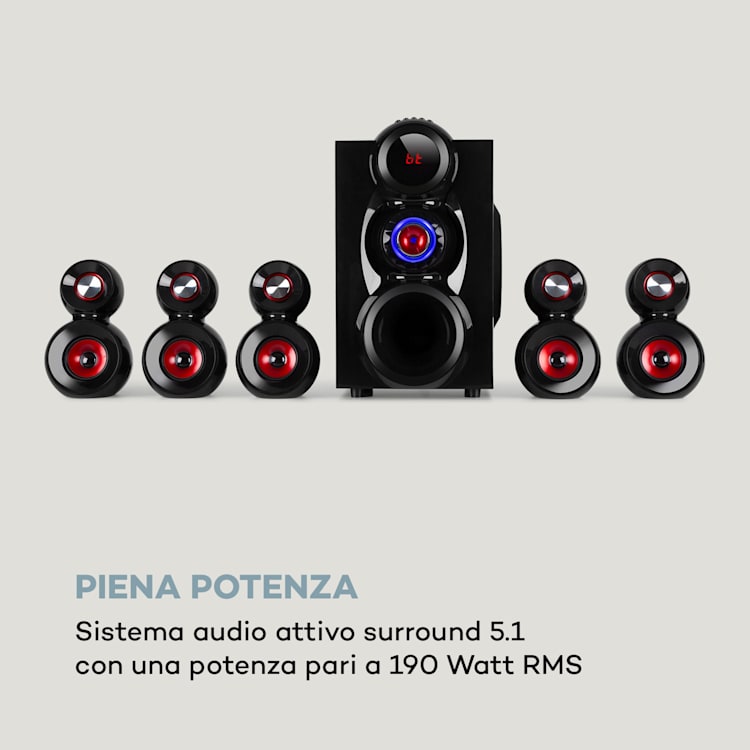 X-Gaming 5.1 Sistema Audio Surround 380 W max. OneSide Subwoofer BT USB SD