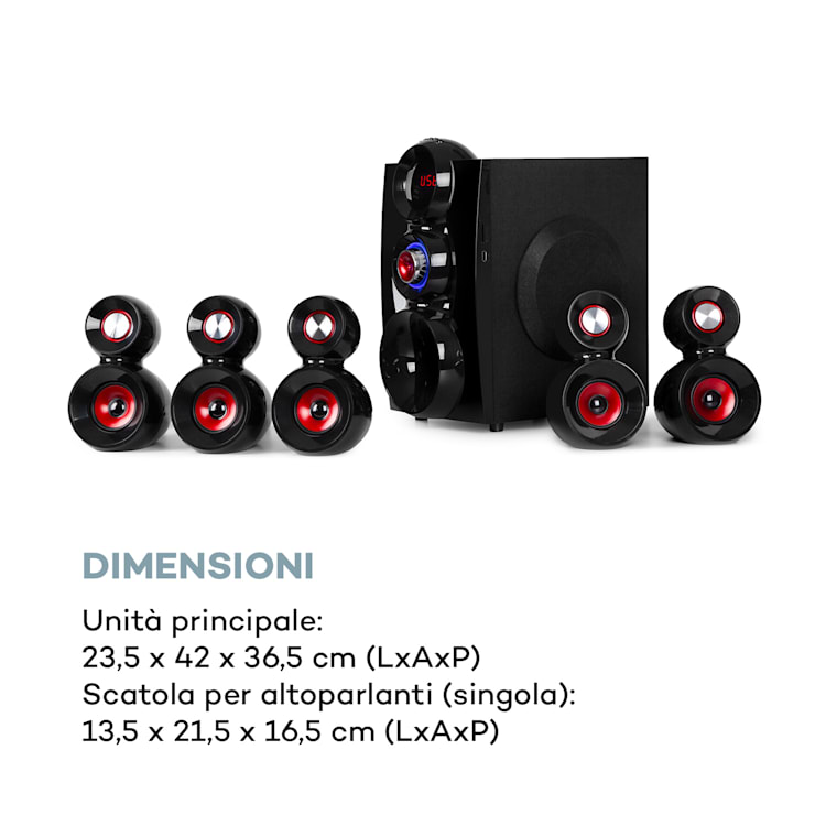 X-Gaming 5.1 Sistema Audio Surround 380 W max. OneSide Subwoofer BT USB SD
