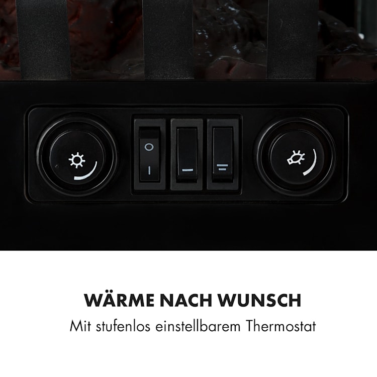 Graz Elektrischer Kamin 1000/2000W Thermostat PanoramaView Schwarz