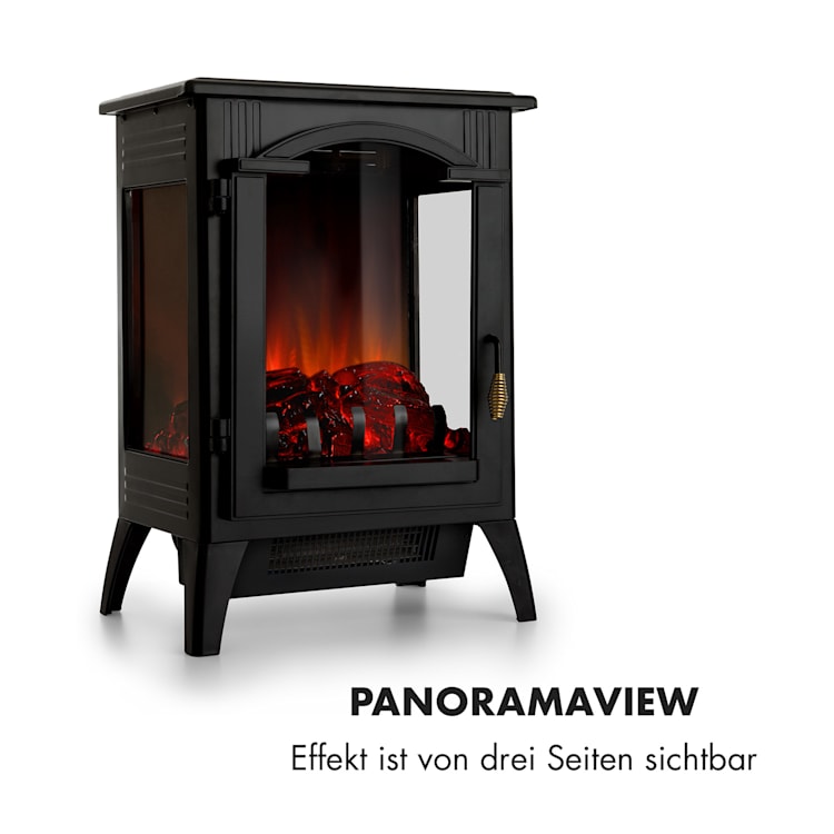 Graz Elektrischer Kamin 1000/2000W Thermostat PanoramaView Schwarz