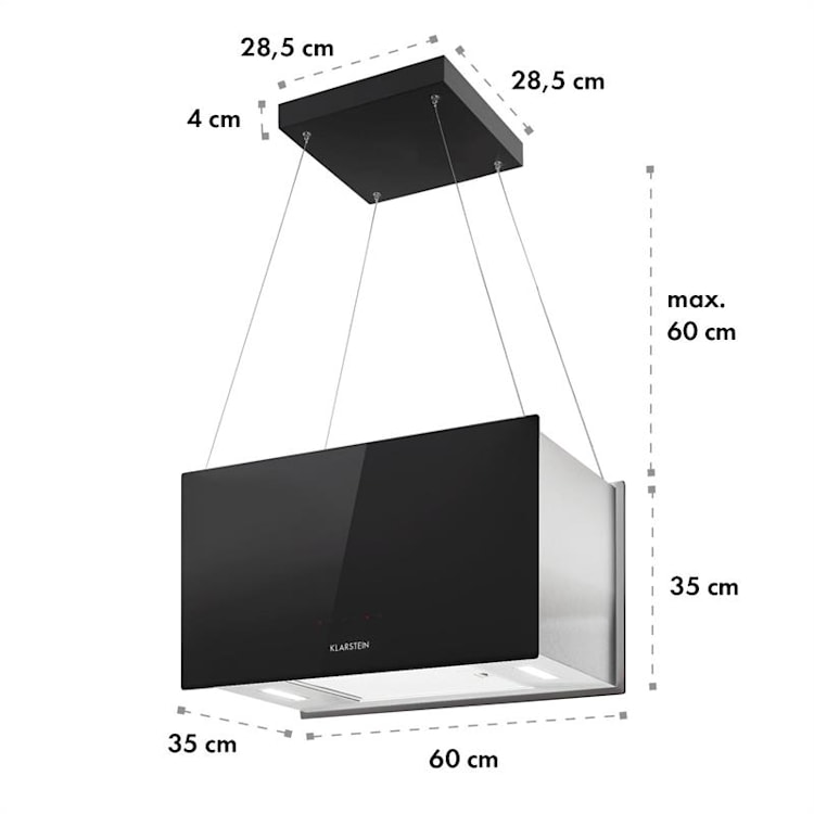 Kronleuchter L, okap kuchenny wyspowy, 60 cm, 590 m³/h, LED, panel dotykowy, kolor czarny Czarny