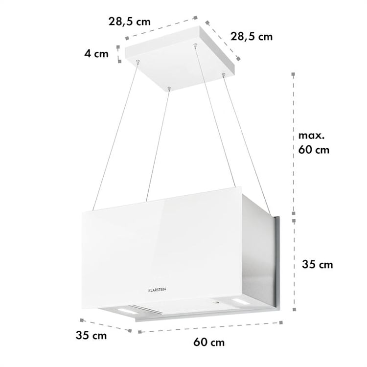 Kronleuchter L Inselabzugshaube 60cm Abluft: 590m³/h LED Touch Glas weiß Weiß