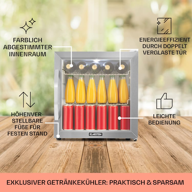 Beersafe L Crystal White Kühlschrank 47 Liter 2 Böden Panoramaglastür Edelstahl 47 Ltr | Crystal White