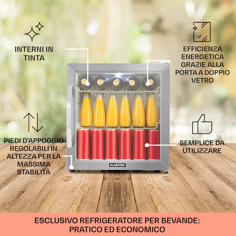 Beersafe L Crystal White - Frigorifero, 47 litri, 2 ripiani, sportello panoramico in vetro, acciaio inox 47 Ltr | Crystal White