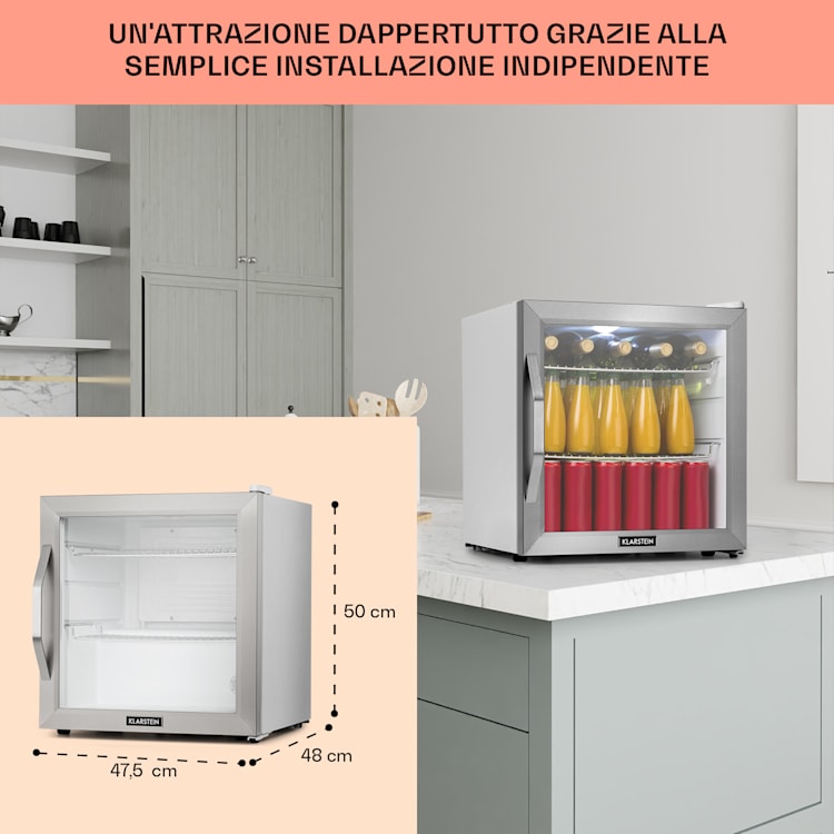 Beersafe L Crystal White - Frigorifero, 47 litri, 2 ripiani, sportello panoramico in vetro, acciaio inox 47 Ltr | Crystal White
