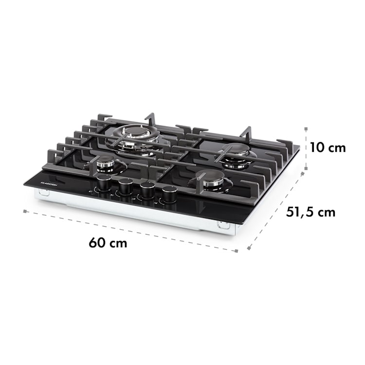 Ignito 4 Zonen Cocina a gas con 4 quemadores Vitrocerámica Negro 4 | Vidrio Negro