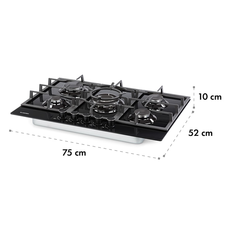 Ignito Piano cottura a gas a 5 fuochi 5 zone bruciatori vetroceramica nero