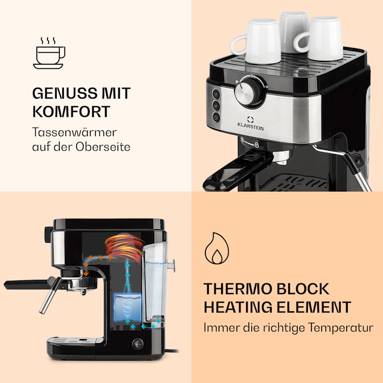 BellaVita Espresso Espressomaschine 20 Bar 1575 W 900 ml Tassenwärmer
