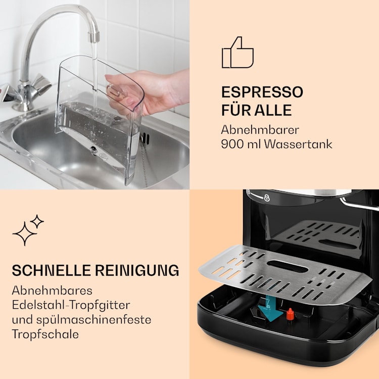 BellaVita Espresso Espressomaschine 20 Bar 1575 W 900 ml Tassenwärmer