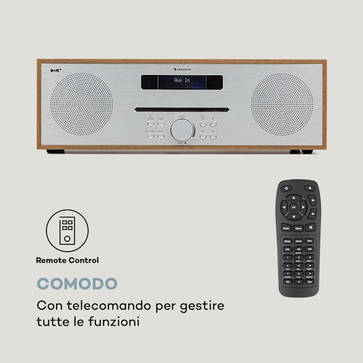 Silver Star CD-DAB - Lettore CD slot-in, max. 2 x 20 W, DAB+, BT, alluminio, marrone Olmo