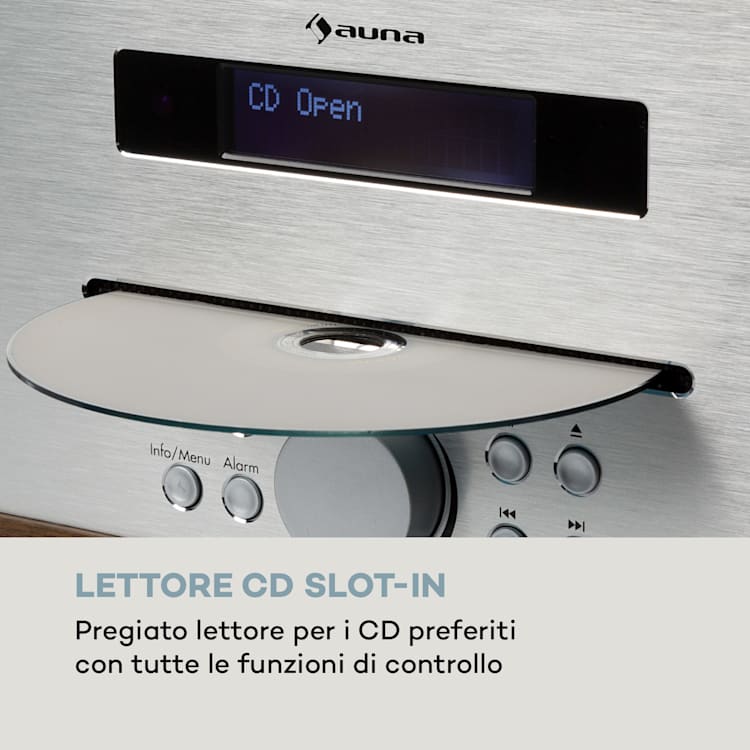 Silver Star CD-DAB - Lettore CD slot-in, max. 2 x 20 W, DAB+, BT, alluminio, marrone Olmo