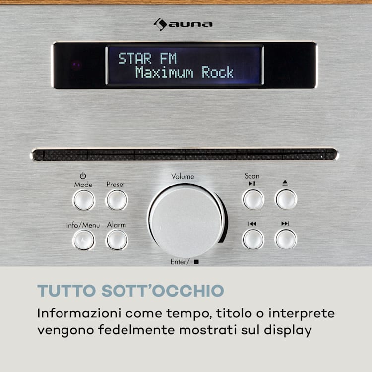 Silver Star CD-DAB - Lettore CD slot-in, max. 2 x 20 W, DAB+, BT, alluminio, marrone Olmo