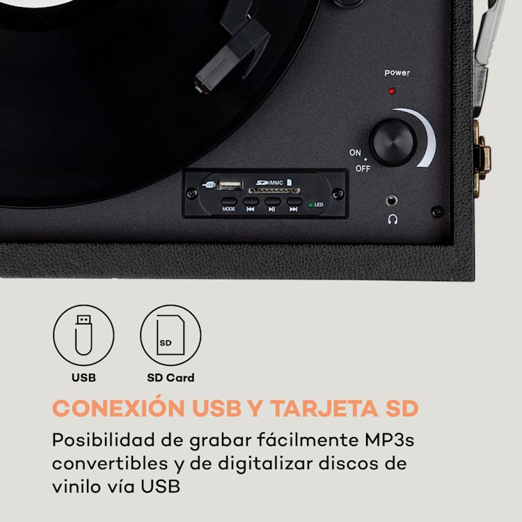 Sarah Ann Tocadiscos Bluetooth USB 33, 45 y 78 rpm negro/crema Sin radio DAB+/FM