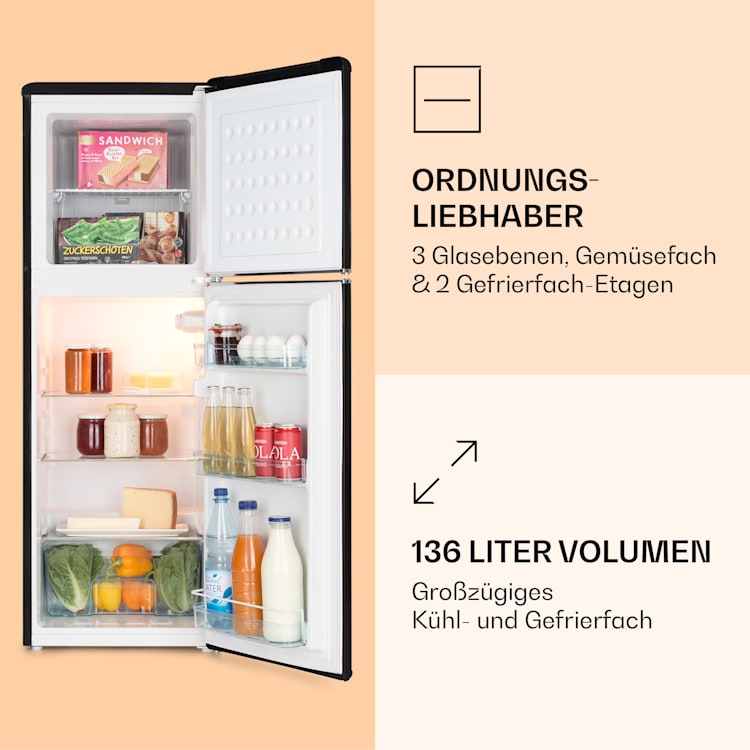 Audrey Kühl- & Gefrierkombination 97l/39l Retro-Look 2 Böden Schwarz