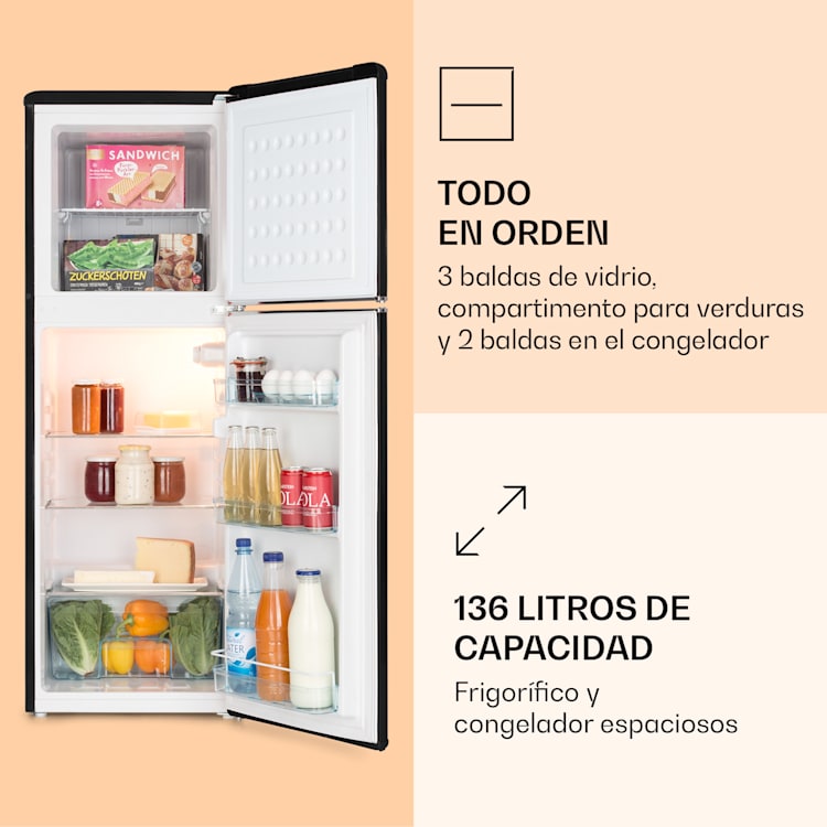 Combi de frigorífico y congelador Audrey 97l/39l Look retro 2 estantes Negro