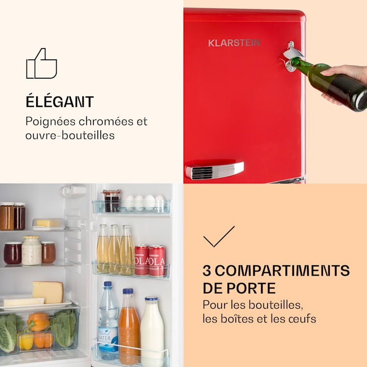 Audrey koelvriescombinatie 97 liter/ 39 liter retro look 2 schappen Rood