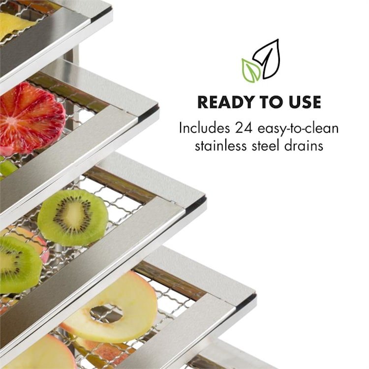Master Jerky 24, szárítógép, 4500 W, 40 - 90 °C, 15 órás időzítő, nemesacél, ezüst 24 tálca