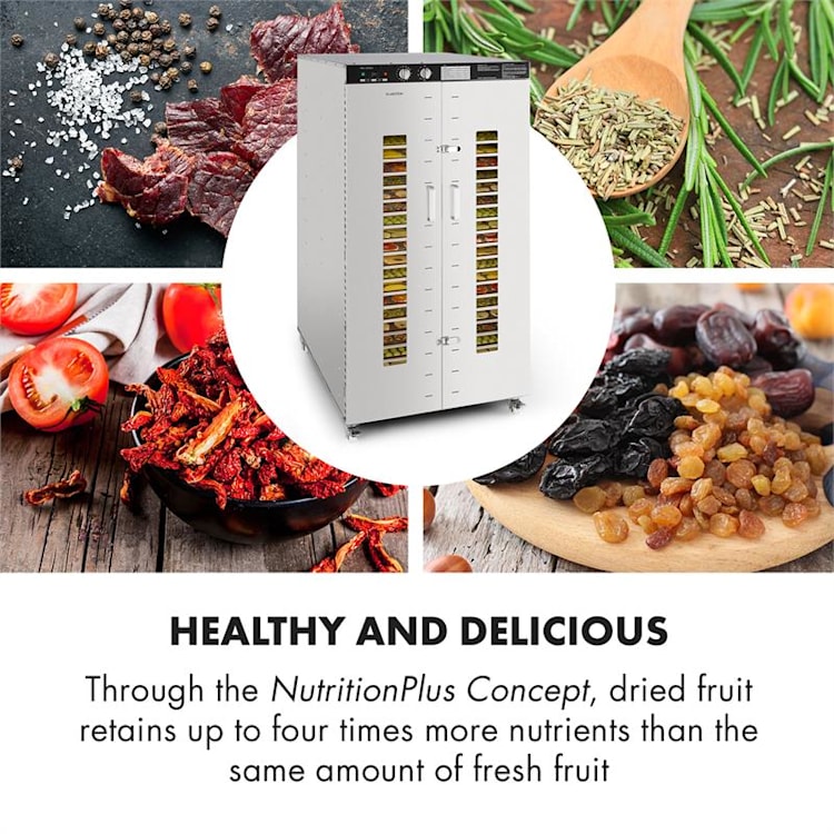 Master Jerky 24, szárítógép, 4500 W, 40 - 90 °C, 15 órás időzítő, nemesacél, ezüst 24 tálca