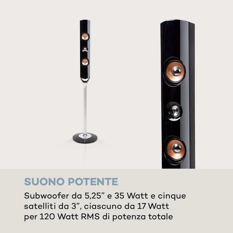 Areal Nobility Surround-System a 5.1 canali 120 W RMS BT 3.0 USB SD AUX