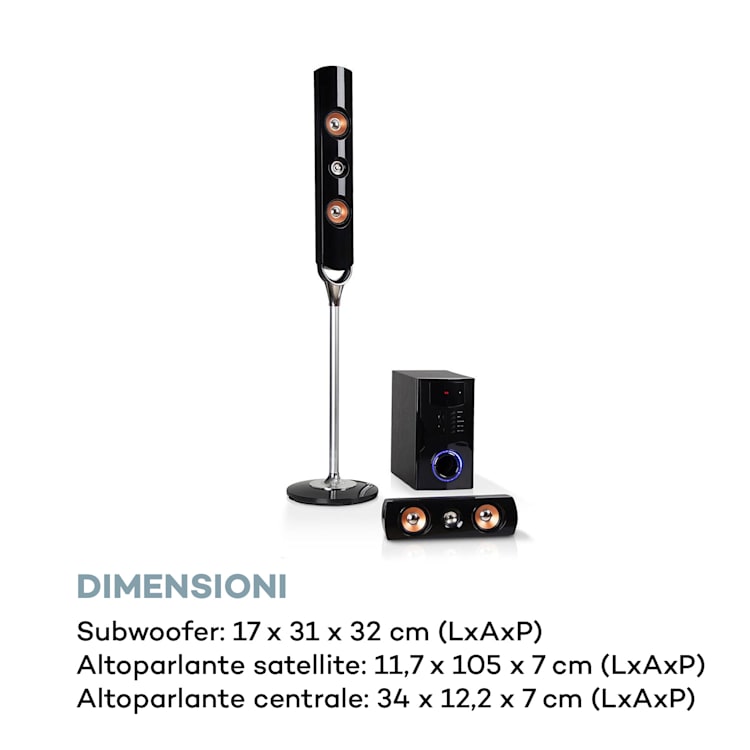 Areal Nobility Surround-System a 5.1 canali 120 W RMS BT 3.0 USB SD AUX