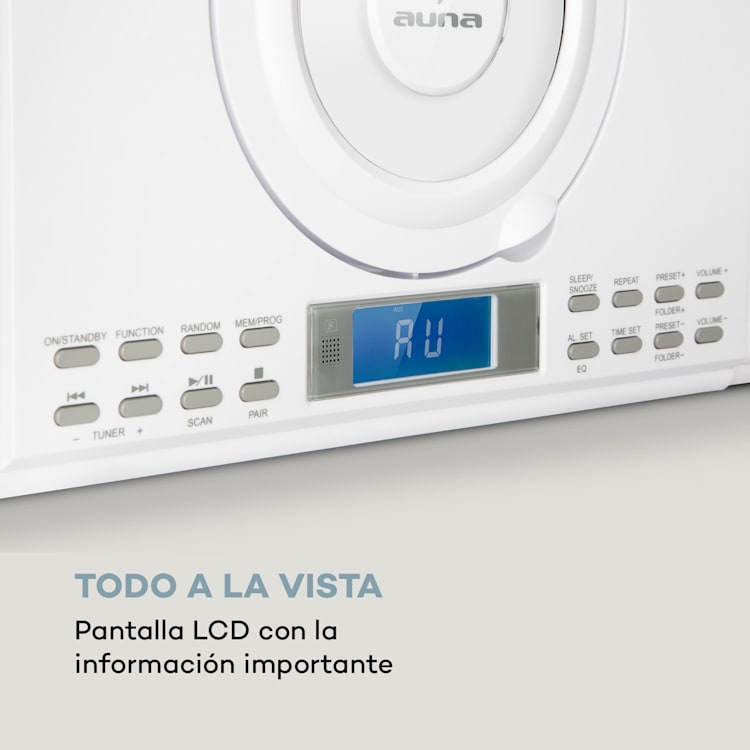Wallie Microsistema Reproductor de CD Bluetooth Puerto USB Mando a distancia Blanco Blanco