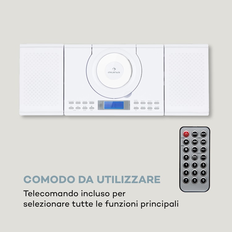Wallie Microsystem Lettore CD Bluetooth Porta USB Telecomando bianco Bianco