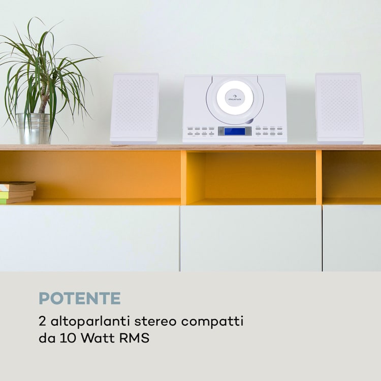 Wallie Microsystem Lettore CD Bluetooth Porta USB Telecomando bianco Bianco