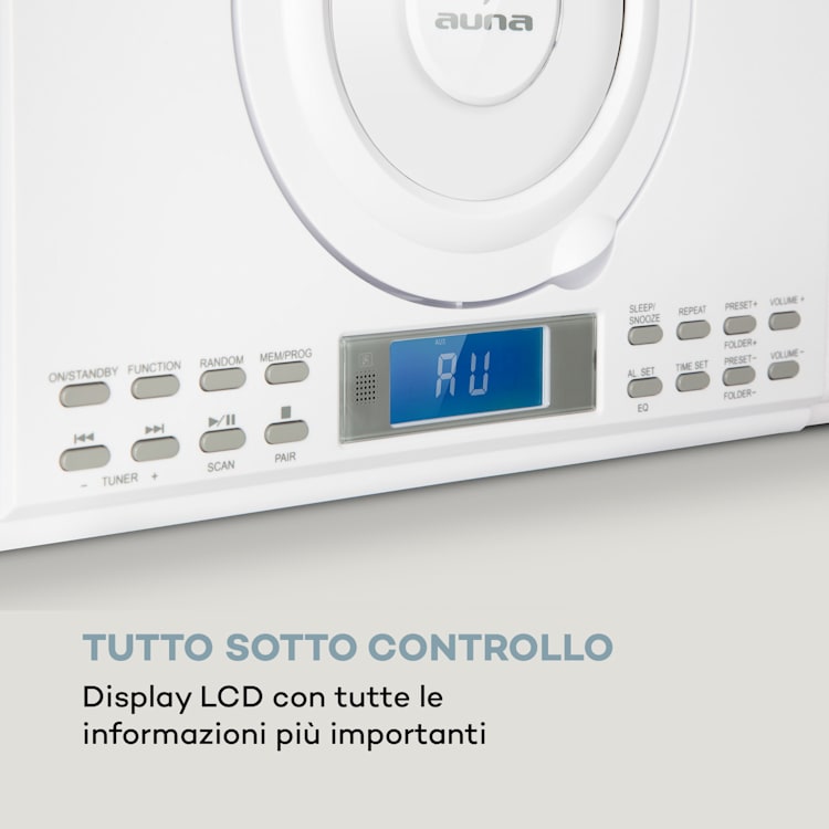 Wallie Microsystem Lettore CD Bluetooth Porta USB Telecomando bianco Bianco