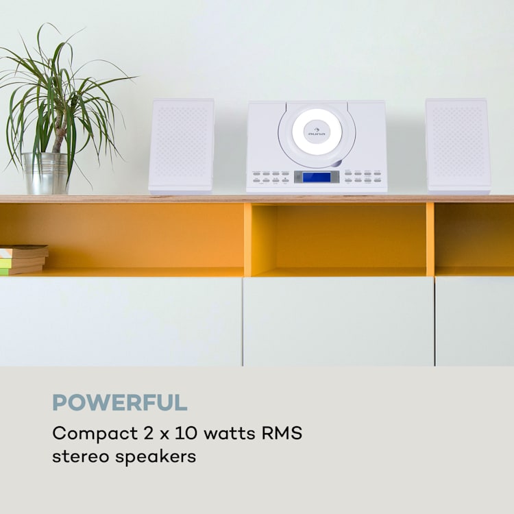 Wallie Microsystem CD-Player Bluetooth USB-Port Fernbedienung weiß
