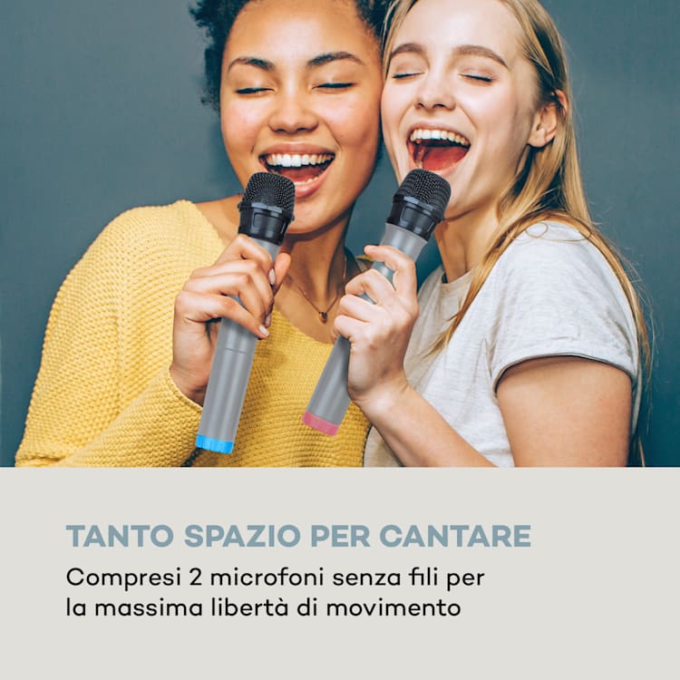 Karaboom 100 Sing, torre per karaoke da 120 W max., con lettore CD e 2 microfoni senza fili