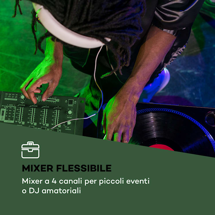 Amnesia Mixer a 4 Canali, BT, USB, MP3, 2 x Microfoni, nero
