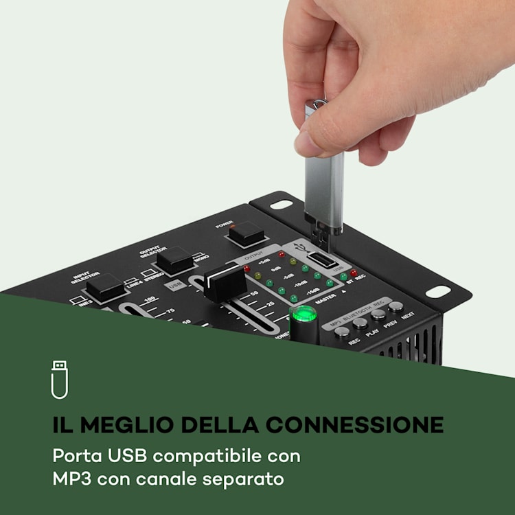Amnesia Mixer a 4 Canali, BT, USB, MP3, 2 x Microfoni, nero