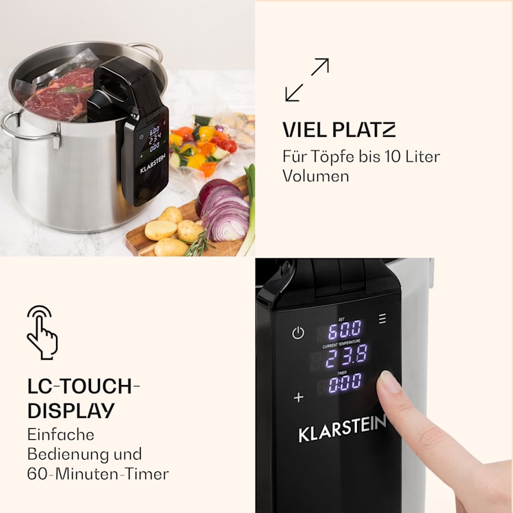 Quickstick Free Sous Vide Stick 0-95 °C LCD-Touch-Display schwarz