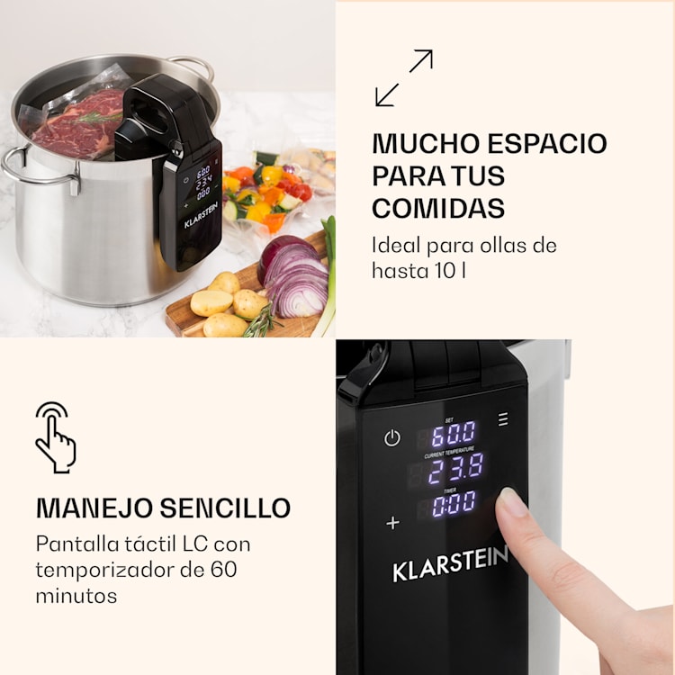 Quickstick Free Bomba de cocción al vacío 0-95 °C Pantalla táctil LCD Negro