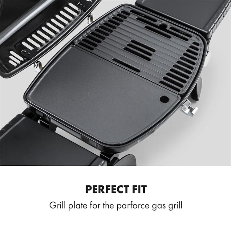 Parforce Grillplatte glatt Zubehör Gusseisen Fettablauf schwarz