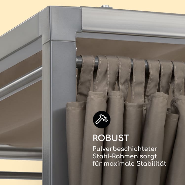 Eremitage Double Sunbed 2 Pers Stahl-Rahmen Sonnendach Vorhänge taupe Taupe