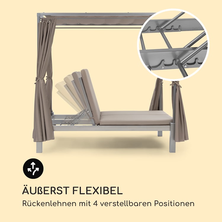 Eremitage Double Sunbed 2 Pers Stahl-Rahmen Sonnendach Vorhänge taupe Taupe