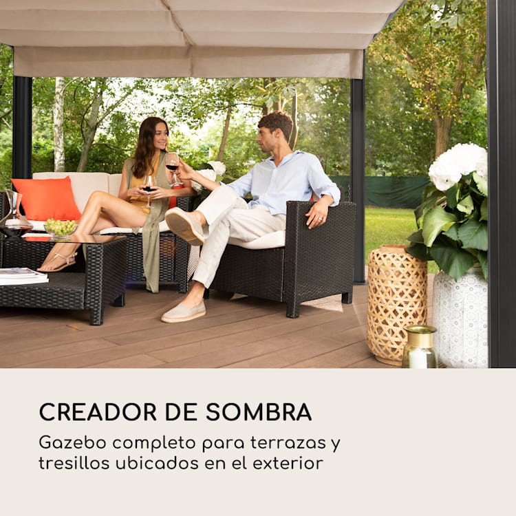 Eremitage Double Sunbed tumbona 2 personas marco de aluminio parasol cortina gris topo Gris Pardo