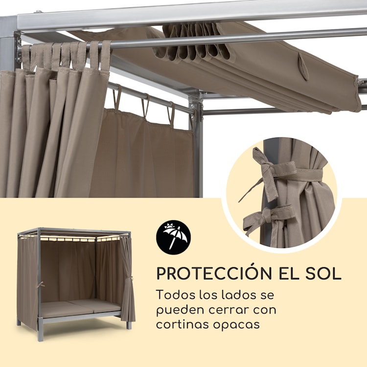 Eremitage Double Sunbed tumbona 2 personas marco de aluminio parasol cortina gris topo Gris Pardo