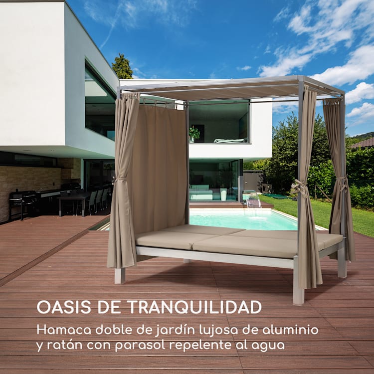 Eremitage Double Sunbed tumbona 2 personas marco de aluminio parasol cortina gris topo Gris Pardo