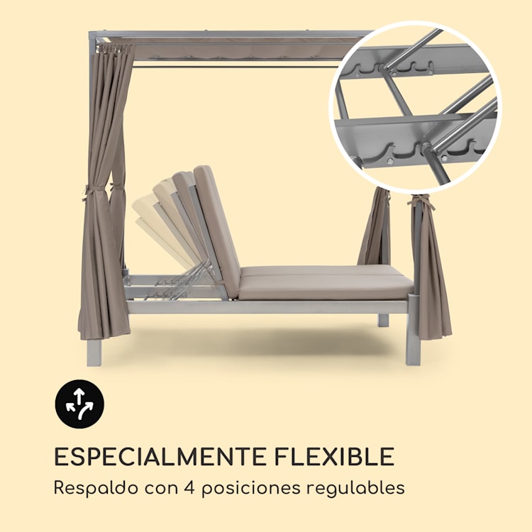 Eremitage Double Sunbed tumbona 2 personas marco de aluminio parasol cortina gris topo Gris Pardo
