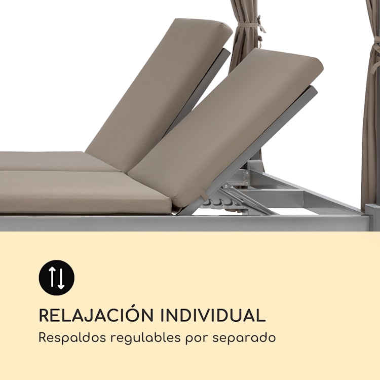 Eremitage Double Sunbed tumbona 2 personas marco de aluminio parasol cortina gris topo Gris Pardo
