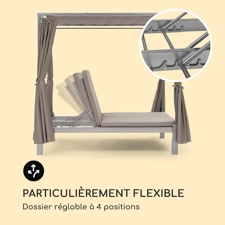 Eremitage Bain de soleil 2 personnes cadre acier pare-soleil rideaux t Taupe