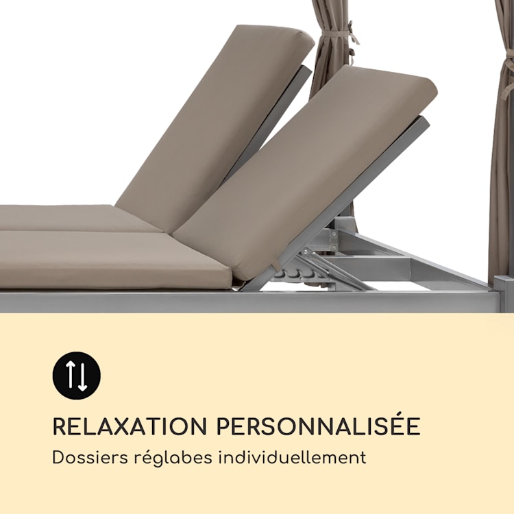 Eremitage Bain de soleil 2 personnes cadre acier pare-soleil rideaux t Taupe