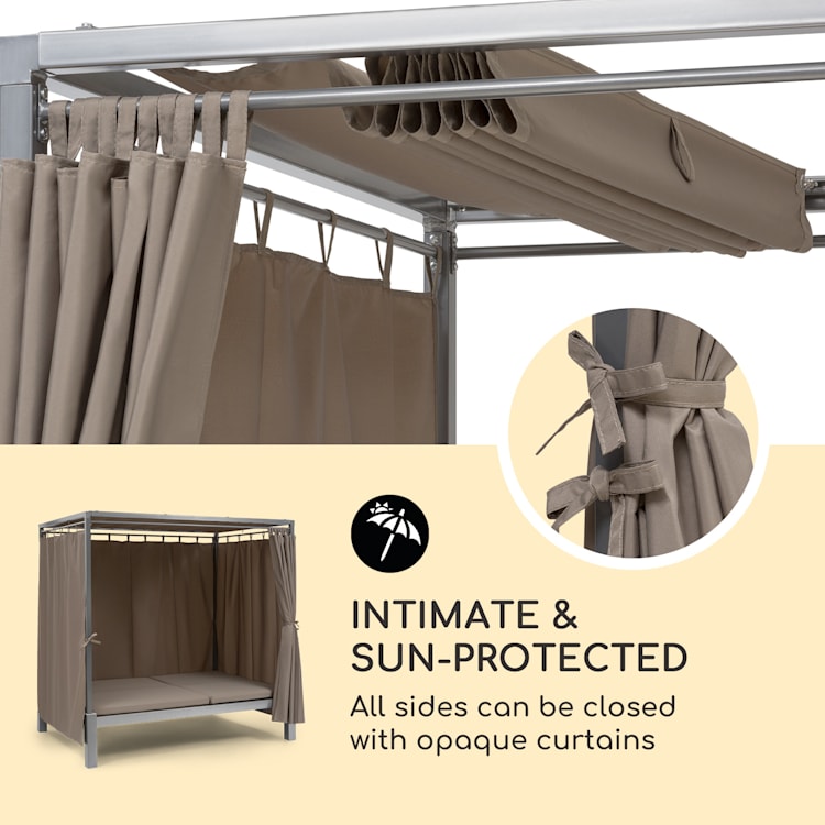 Eremitage Double Sunbed, ležadlo pre 2 osoby, oceľový rám, slnečná strieška, závesy, taupe Taupe