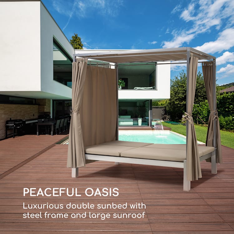 Eremitage Double Sunbed, ležadlo pre 2 osoby, oceľový rám, slnečná strieška, závesy, taupe Taupe