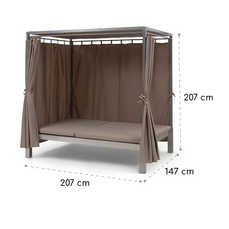Eremitage Bain de soleil 2 personnes cadre acier pare-soleil rideaux t Taupe