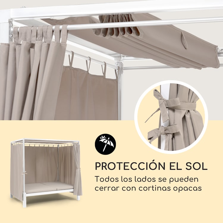 Eremitage Double Sunbed tumbona 2 personas Marco de aluminio Parasol cortina Crema Crema