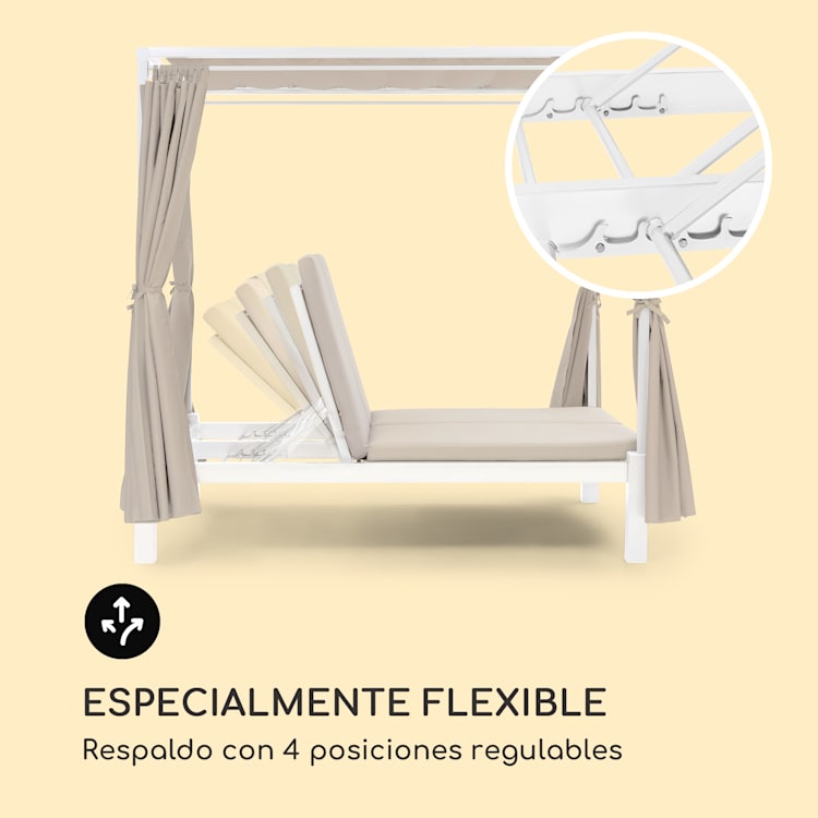 Eremitage Double Sunbed tumbona 2 personas Marco de aluminio Parasol cortina Crema Crema